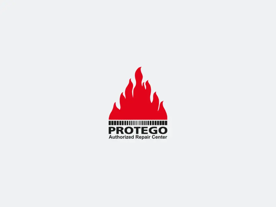 PROTEGO “Authorized Repair Center” logo featuring a large red flame above the word “PROTEGO” in bold black text.