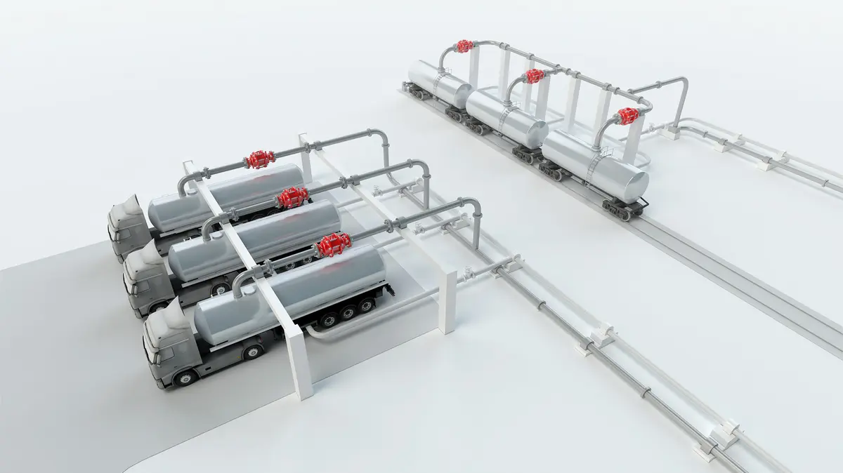 Diagram showing vapor return lines and protection for loading systems, featuring trucks and rail cars equipped with PROTEGO® devices.