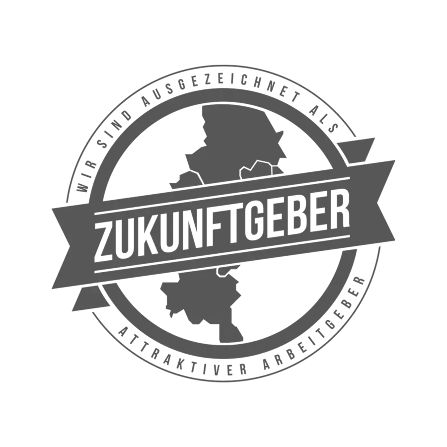 "Zukunftgeber" logo recognizing outstanding employers in the region.
