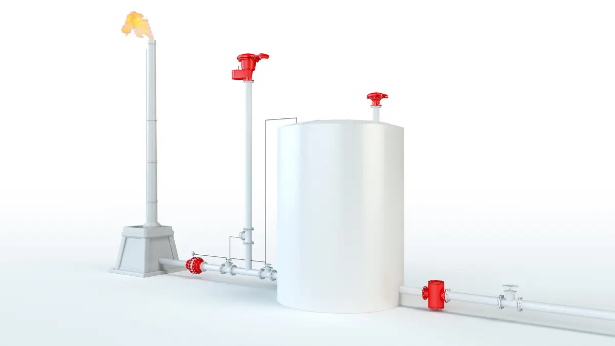 Diagram showing OEM equipment and flare protection systems, featuring integrated PROTEGO® devices.